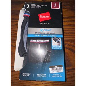 Hanes Premium Mens Xtemp Total Pouch Boxer Briefs 3 Pack, Black, Size S, NWT